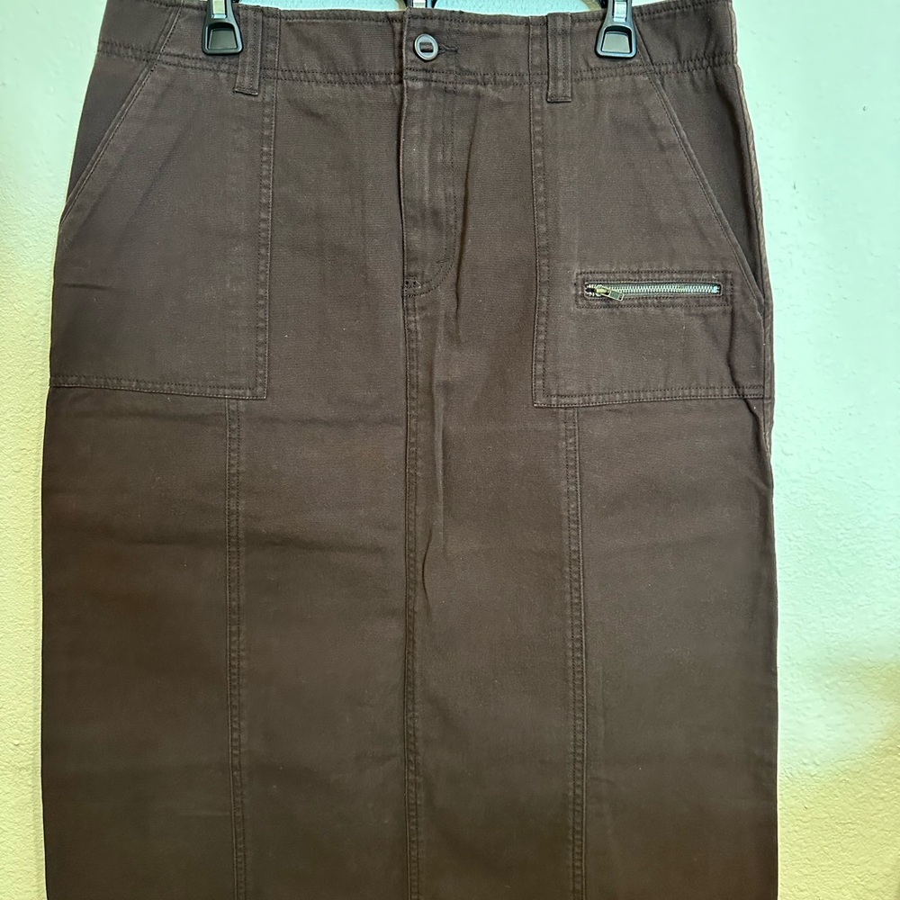Eddie Bauer Women’s Brown Denim Midi Skirt—Size 12